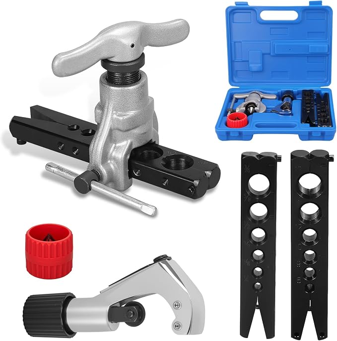 Eccentric Flaring Tool Kit, 1/4-3/4 Inch (6-19mm) 45 Degree HVAC Flare Tool for Copper Pipe, Aluminum Pipe, Stainless Steel Pipe
