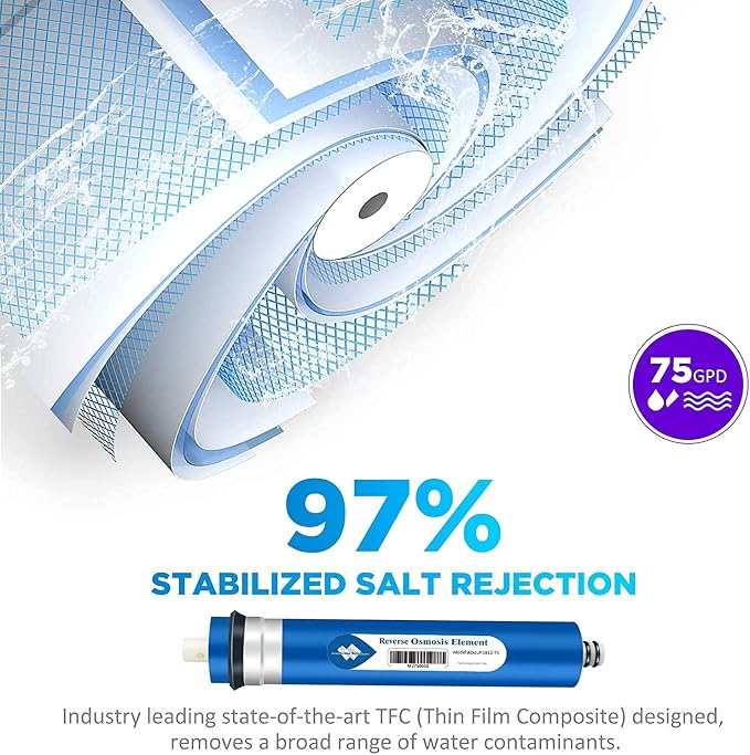 Membrane Solutions 75 GPD RO Membrane, Reverse Osmosis Membrane, RO Membrane Replacement, Reverse Osmosis Filter Replacement for Under Sink Home Drinking RO Water Purifier System (2 PACK)