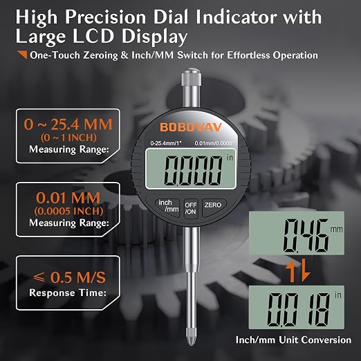 Digital Dial Indicator with Magnetic Base Set, 0-1inch/ 25.4mm Range, 0.0005inch/ 0.01mm, 90Lbs/40kg Stand with Plastic Storage Box for Machining Calibration Inspection