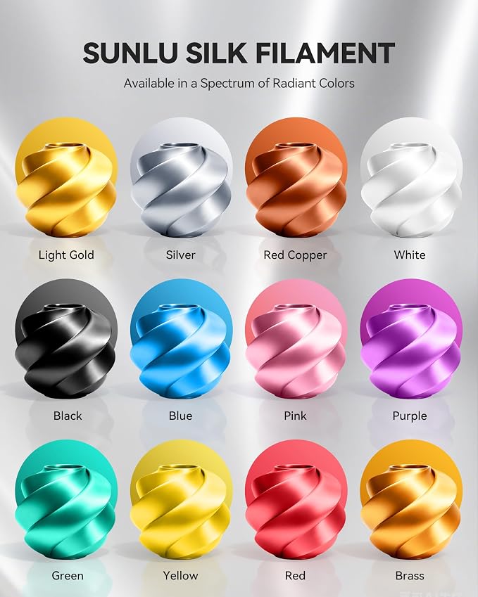 SUNLU Silk PLA Filament 1.75mm, Neatly Wound Shiny PLA 3D Printer Filament, Dimensional Accuracy +/- 0.02mm, Fit Most 3D Printers, Good Vacuum Packaging, 1kg Spool(2.2lbs), 330 Meters, Silky Silver