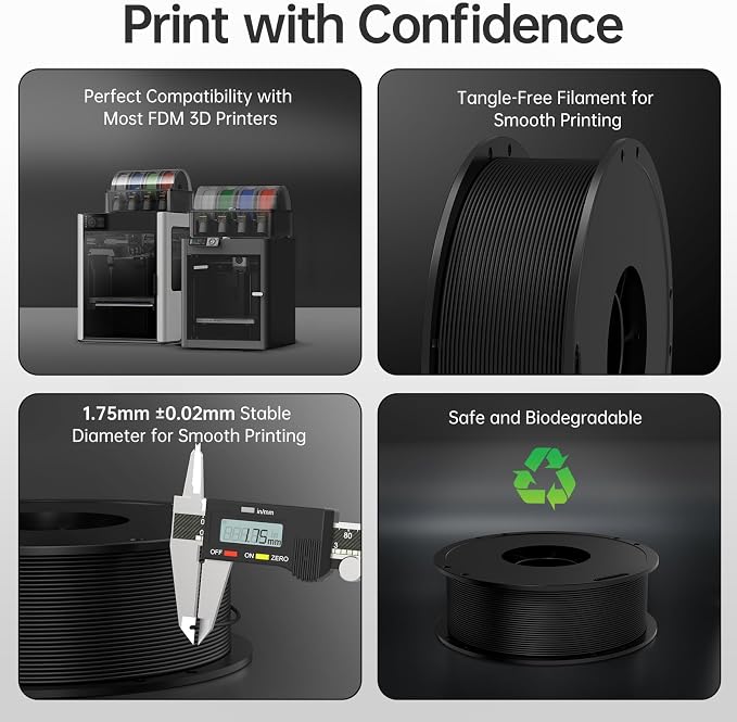 BIQU MorPhlex Flexible Filament 1.75mm, Turn 90A Into Ultra-Soft 75A with High Flexibility, 1Kg (2.2lbs) Spool - Dimensional Accuracy ±0.02 mm, Beginner-Friendly (Black)