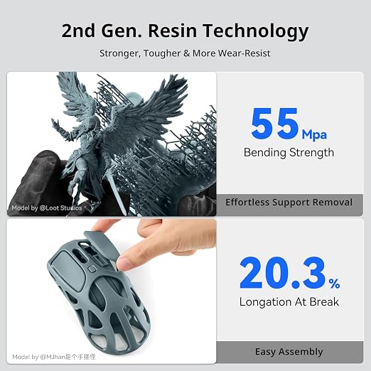 ANYCUBIC 2nd Gen Resin Technology ABS-Like Resin 2.0 Bundle, 3D Printer Resin with High Toughness, More Precise Details, Wide Compatibility for All LCD Resin 3D Printers (Grey, 2kg in Total)