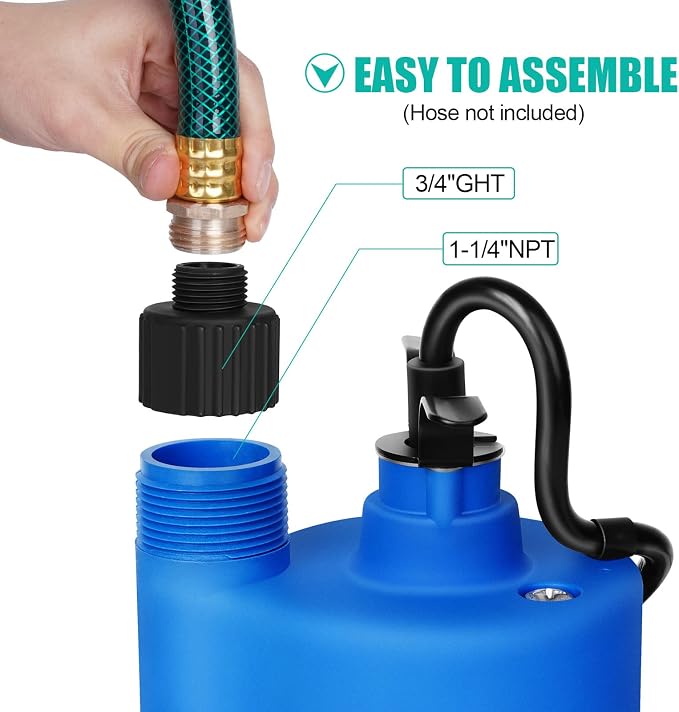 TecHome 12v Pump，1500GPH Water Transfer Pump Sump Pump Submersible Water Pump, With 20 Feet Power Cord.