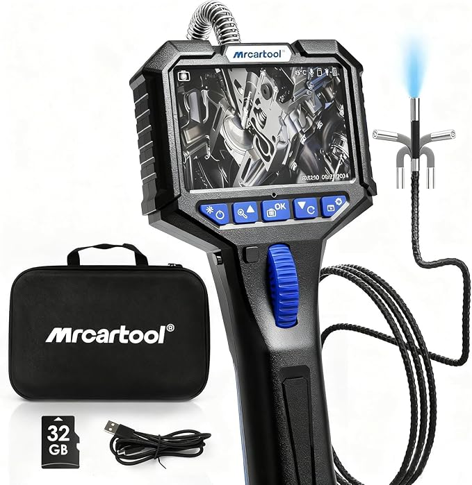 Inspection Camera with 6 Light, Two-Way 210° Articulating Borescope with 6.25mm Lens Snake Camera for Mechanic Inspections