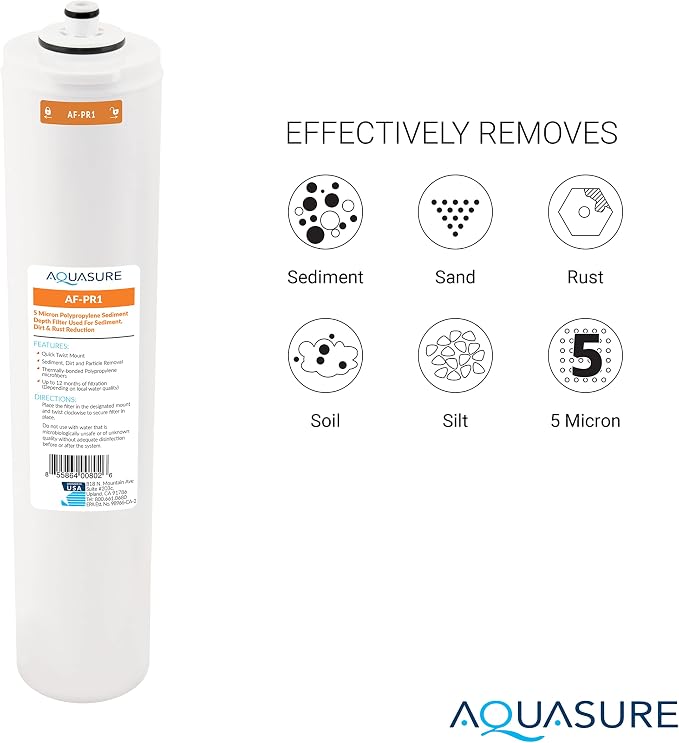 Aquasure Premier Series Complete 4-Stage Quick Twist Filter Replacement Cartridge Bundle Set AF-CP75 | Compatible with AS-PR75 4-Stage Under Sink Reverse Osmosis RO Water Filtration System