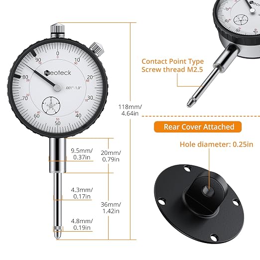 Neoteck 176lbs/80kg Magnetic Base Stand + 1" Dial Indicator Set