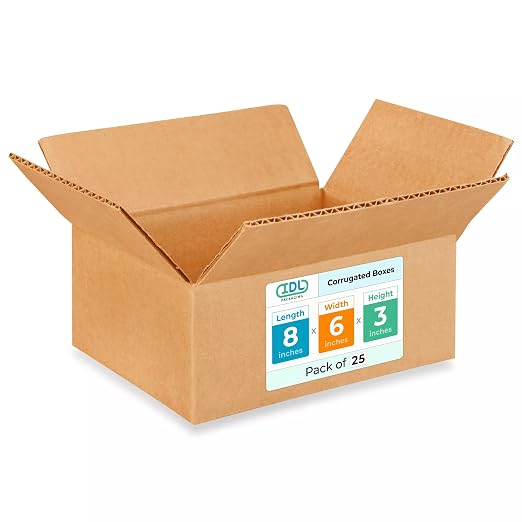 Small Moving & Shipping Boxes 8"L x 6"W x 3"H (25-Pack) - Extra Strength 200 lb vs Regular - USA-Made Corrugated Strong Packing Boxes for Moving - Cardboard Box Moving Stuff by IDL Packaging -