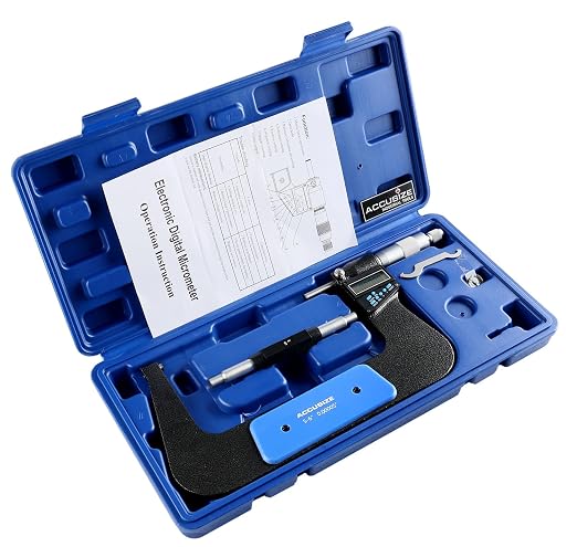 Accusize Industrial Tools 5-6''/125-150 mm 7 Keys Electronic Digital Outside Micrometers, 0.00005'' Or 0.001 mm Resolution, Ac21-6022 | IP54 Rated, 0.00005"/0.001 mm Resolution, 7-Key, ±0.003" Accuracy