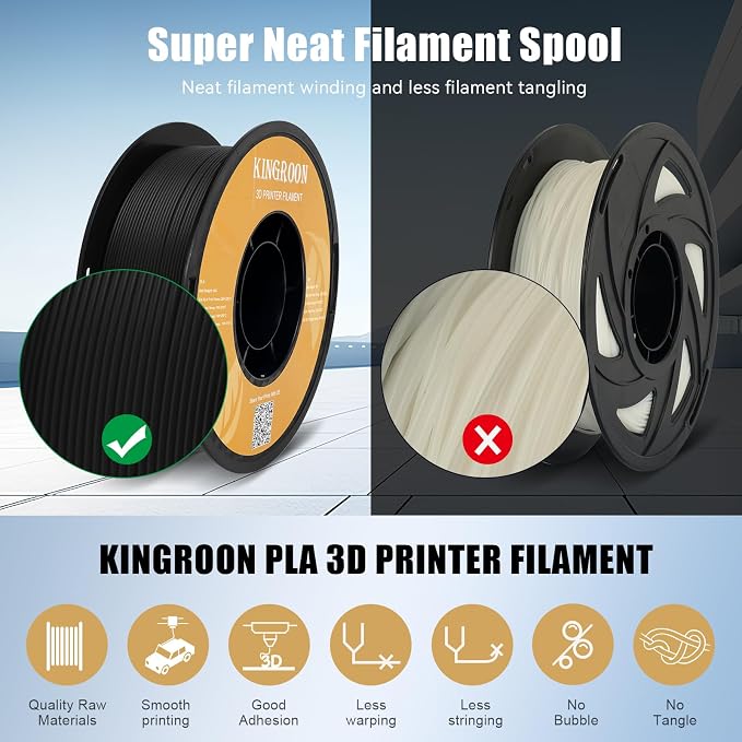 Kingroon High Speed PLA Bundle 3D Printer Filament 1.75mm, 3D Printer Rapid Filament for 30-600mm/s Hyper Printing Filament, Dimensional Accuracy +/- 0.03 mm, 10 kg Plastic Spool (22lbs（Black）