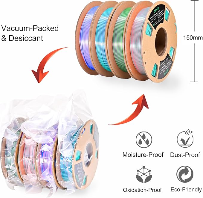OVV3D 3D Printer Filament, PLA Filament 1.75mm Bundle, Dual Color Filament, Coextrusion 3D Filament, Silk PLA, 3D Printing Filament +/-0.02mm, 200g X 4 Spool