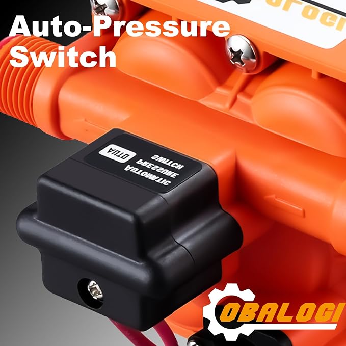 RV Fresh Water Pump 12V DC 6.0GPM 70PSI with Automatic Pressure Switch, Self Priming Diaphragm Pump for RV Marine Yacht Agricultural Irrigation, 3/4 Inch Garden Hose Adapters Included