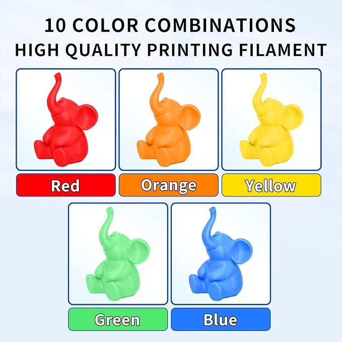 RAMBERY 10KG Multicolor PLA+ Filament Bundle 1.75mm, Toughness Upgraded 3D Printer Filament， 10-Pack 1KG Spool, Black/White/Silver/Taro Purple/Cherry Pink/Red/Orange/Yellow/Mint Green/Blue