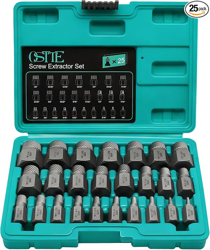 25Pcs Bolt Extractor Kit, Screw Extractor Set Hex Head, Multi-Spline Easy Out Bolt Extractor Tool, Removes Broken Stripped Screws Bolts, Cr-Mo