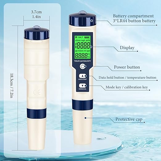 PH Meter & TDS Meter Digital Water Tester 5 in 1 Salinity Tester PH Temp EC and TDS Meter,PH Meter for Water with LCD Backlit,Water Testing Kits for Drinking Water,Wine,Swimming Pool,Hot Tub Spas.