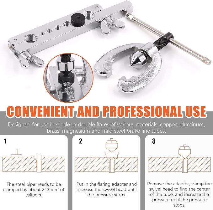 Tanstic 9Pcs Flaring Tool and Tube Bender, 1/2" 7/16" 3/8" 5/16" 1/4" 3/16" 5/8" Line Flaring Tools and 3 In 1 Copper Bender 1/4" 5/16" 3/8" Manual Tubing Bender for Pipe Copper Brass Aluminum