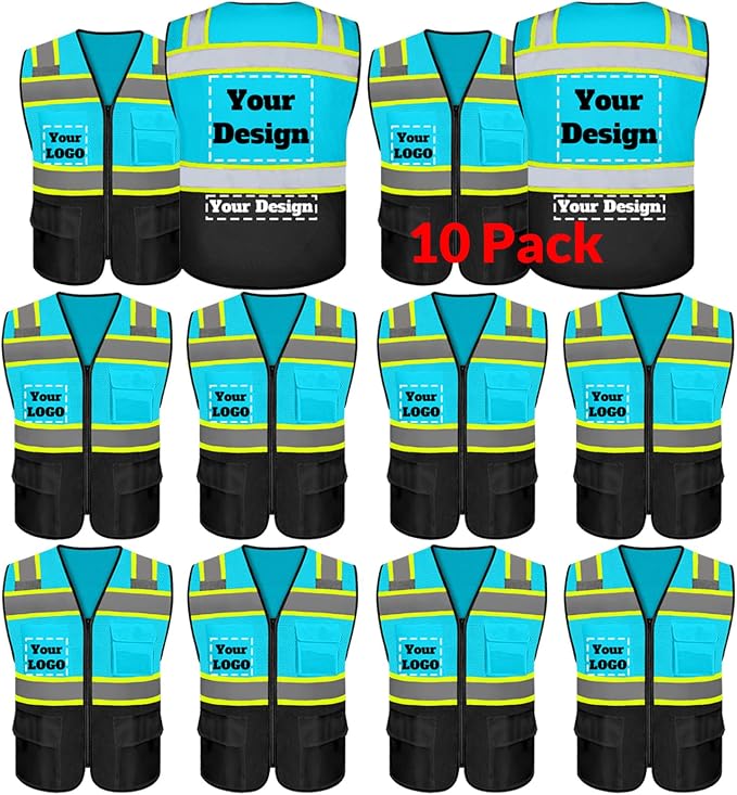 Safety Vest Customize Logo with 5 Pockets & Zipper Reflective High Visibility Vest Class 2 Outdoor Workwear