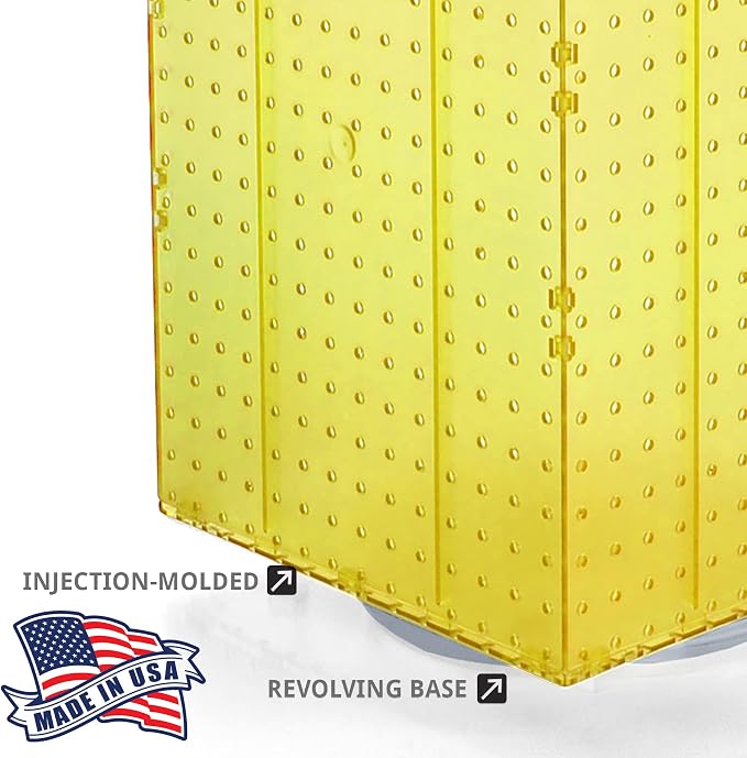 Azar Displays 701414-YEL-4C32 Rotating Countertop Display Kit with Peg Hooks Included, 14 Inches Wide x 14 Inches Deep x 20 Inches High, Pegboard Spinner Organizer, Yellow