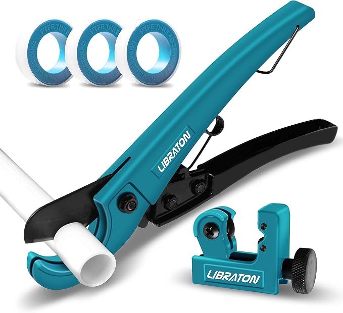 Libraton PVC Cutter 1-5/8"，PVC Pipe Cutter, Pex Cutter 1-1/4", Mini Tube Cutter 1/8" to 7/8", with Replacement Blade, PTFE Sealing Tapes