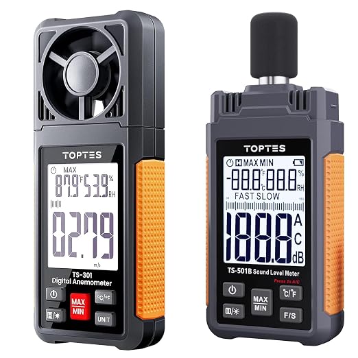TOPTES TS-501B Decibel Meter & TS-301 Anemometer-an Great Environmental Monitoring Kit for Measuring Noise Levels and Wind Speed Home and Outdoors