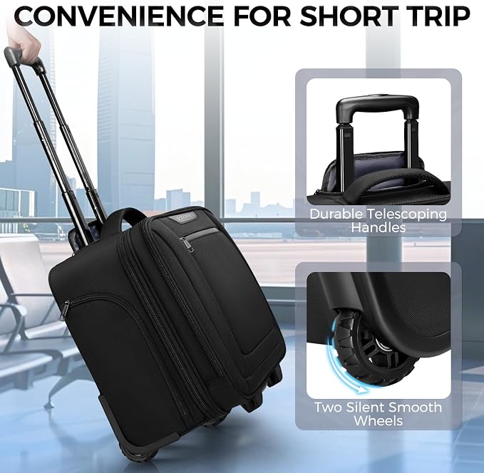 Ytonet Rolling Laptop Bag Women, Rolling Briefcase for Women Men with Cup Holder, 18" Large Carry On Laptops Bags with Wheels, Water Resistant Overnight Roller Computer Bag for Work Travel Business