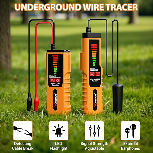 Underground Wire Locator, VXSCAN F04 Cable Locator with Earphone, Buried Wire Locators for Dog Fence Cables, Wire Locator Electrical for Detecting Cable Breaks, Irrigation Control Wires