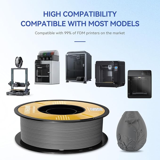 Kingroon Matte PLA Filament 1.75mm 3D Printer Filament Matte Filament 1kg Dimensional Accuracy +/- 0.02 mm (Matte Gray)