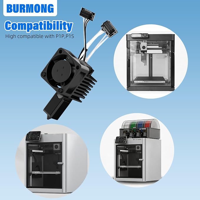 BURMONG P1P P1S Hotend Complete Kit, Hotend Complete Kit for Bambu Lab P1P/P1S 3D Printer, Full Assembly 0.2/0.4/0.6 mm Hardened Steel Nozzle with Ceramic Heater, Extruder Heating Block Replacement