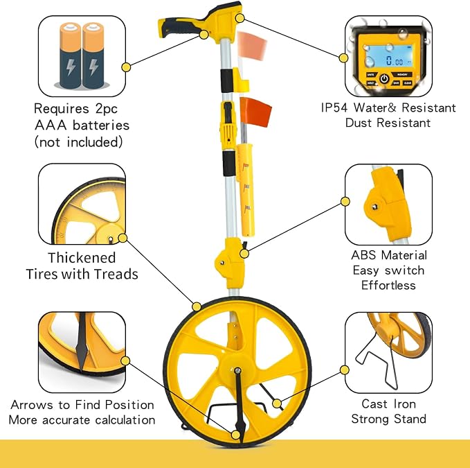 Zozen Measuring Wheel Digital Display, Upgraded Flag Holder & 20 Marking Flags, 3-Section Foldable with Backlit Display, Imperial/Metric, Kickstand | Max 99,999Ft/ 99,999M | Portable Cloth Backpack