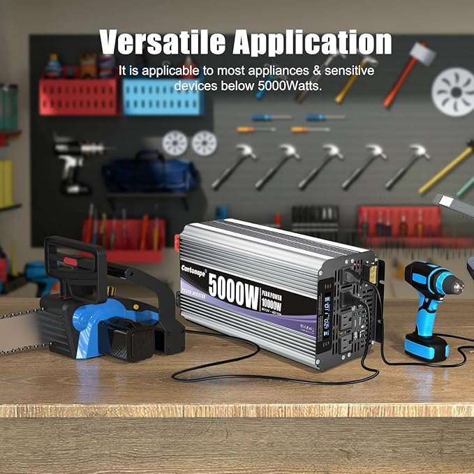 Cantonape 5000W Power Inverter 12V to 110V/120V DC to AC with LCD Display, Remote Controller and 4 x AC Outlets Car Adapter for Car Truck Boat RV Off Grid Solar System