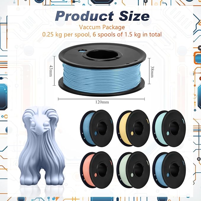 Pangda 3D Printer Filament Pla Bundle 1.75mm Multicolor, ±0.02mm Dimensional Accuracy, 3D Printing Filament for DIY Projects, Holiday Crafts(1.5 kg,Dark Color)