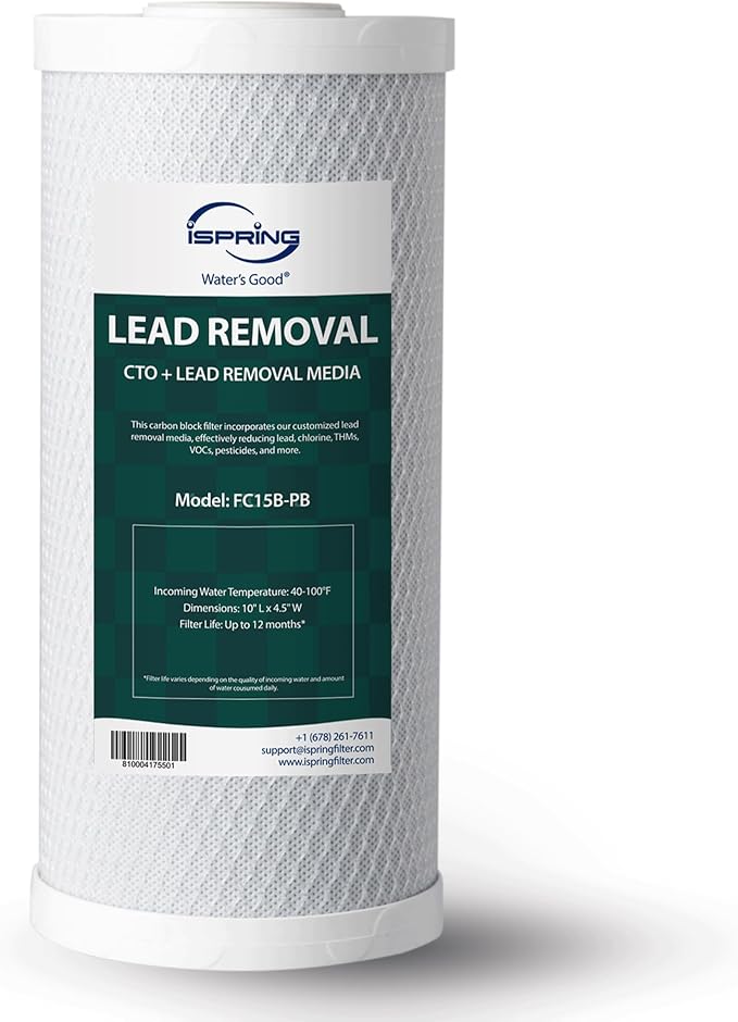 iSpring FC15B-PB 4.5” x 10” Lead, Arsenic, Cadmium, Chlorine Reducing Whole House Water Filter, Fits iSpring WGB21B-CPB Series, Pack of 1