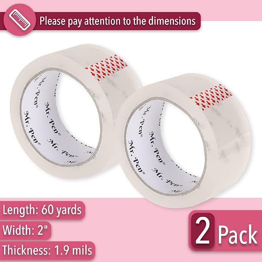 Mr. Pen- Packing Tape, 2Pack, 2in Wide, 60 Yards, 1.9mil, No Smell, Shipping Tape, Packaging Tape Rolls, Clear Box Tape, Mailing/Moving Tape, Packing Tape Refill (Pack of 2)