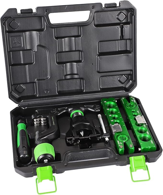 Bonvoisin Flaring Tool Kit 1/4”-3/4” HVAC Single Flare Tool 45° 45° Eccentric Tube Flaring Tool with Pipe Cutter for Copper Aluminum Tubing (5 in 1 Kit)