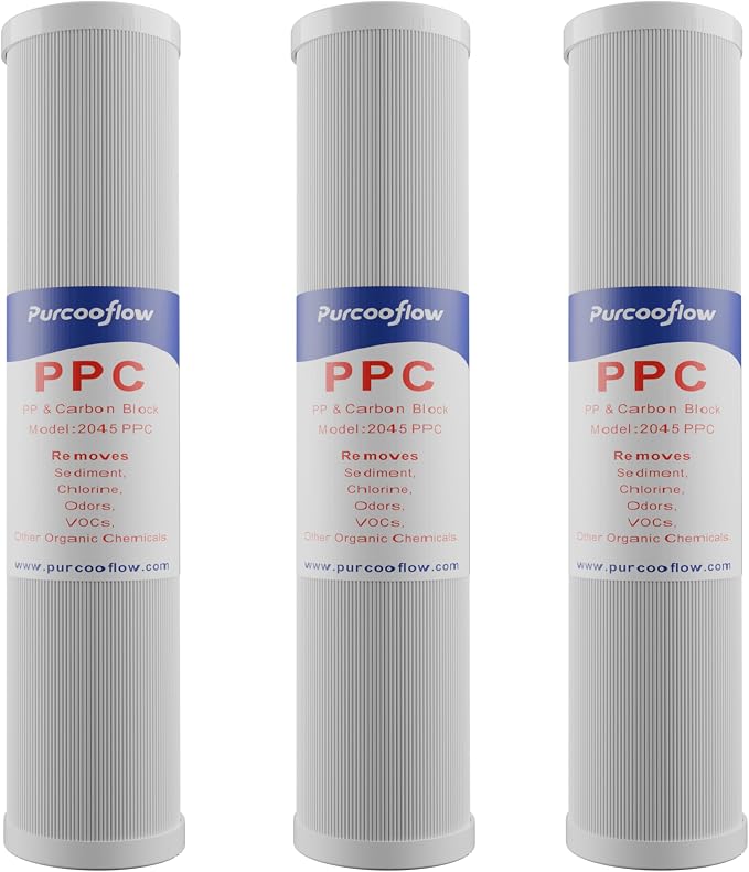 20x4.5 Inch PPC Composite Water Filter, 2-in-1 Pleated Sediment & CTO Carbon Block, Reduces Sand, Rust, Chlorine & Odor, 5 Micron Replacement