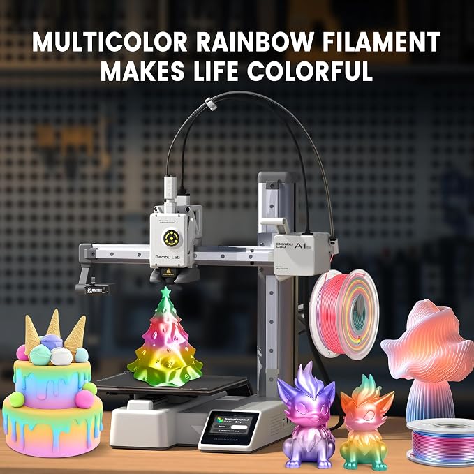 SUNLU 3D Printer Filament Bundle, PLA+ Silk Rainbow Filament Multicolor 1.75mm, Individually Vacuum Packed, 250G Spool, 8 Rolls, 2kg in Total, 8 Rainbow Color, Suit for Christmas Print
