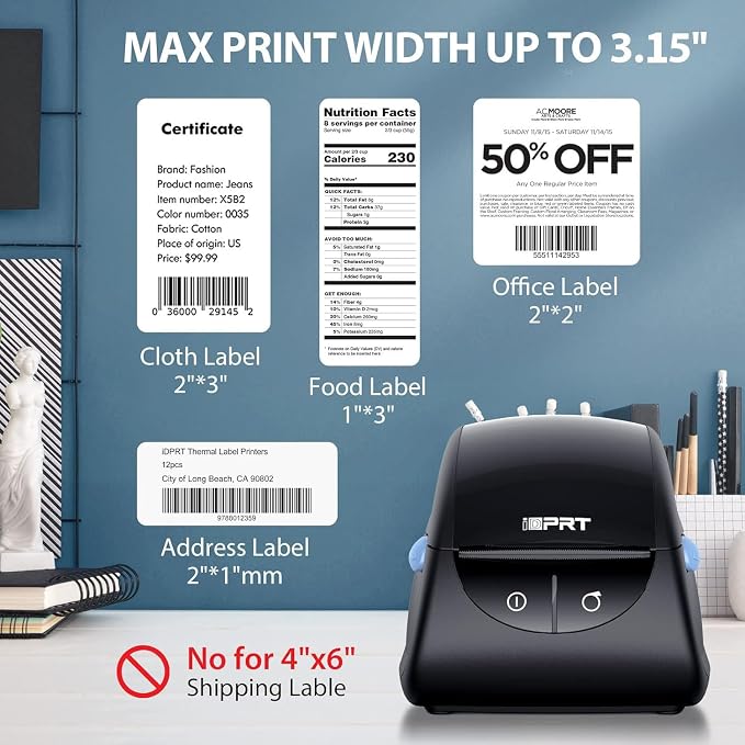 iDPRT SP310 Thermal Label Printer, Label Maker Fits 1"-3.35" Width | For Generic Thermal Labels, Fast 80ppm, For Small Business Mailing, Barcodes, Inventory, Office Organizing, Win/Mac/Linux