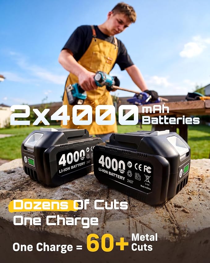 Seesii 21V Brushless 3" Cordless Cut-Off Tool with 2x 4.0Ah Batteries, 20000 RPM Mini Angle Grinder with 0.1s Safety Brake & Forward/Reverse, Cordless Cutter for Metal, Tile, Rebar