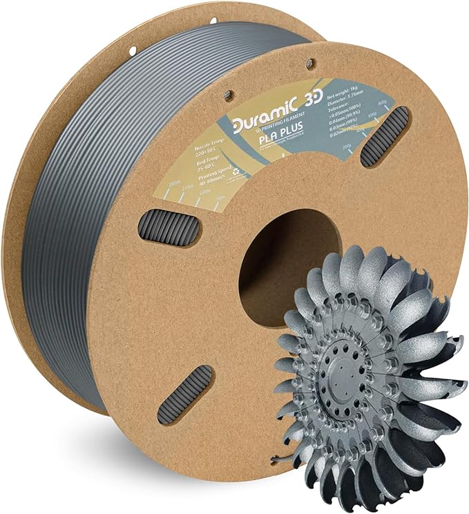 DURAMIC 3D PLA+ Printer Filament 1.75mm PLA Plus Neatly 2Kg Spool(2.2lbs) | PLA Pro Tougher and Stronger, Dimensional Accuracy Probability +/- 0.02mm Silver