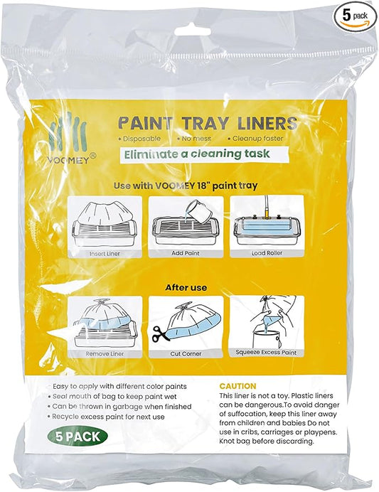 Voomey 18 Inch Paint Tray Liners, Plastic Paint Tray Liner 5 Packs for 18 inch Paint Roller Kit, Disposable for Quick Cleanup
