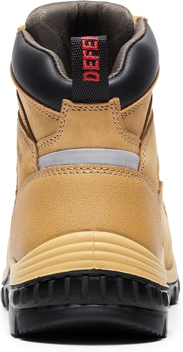 Men’s 6” & 8” Composite Toe Work Boots, Electrical Hazard Safety Boots for Men, Full-Grain Leather Construction Boots, Slip Resistant Rubber Outsole, Removable Memory Foam PU Insole