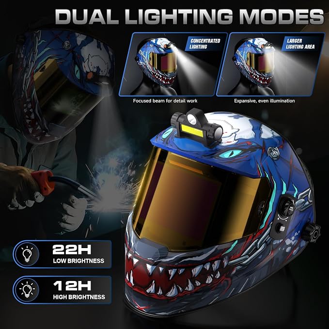 ANDELI Auto Darkening Welding Helmet with Light-Internal Digital Control Filter, 7.2"x3.2" Extra Wide Panoramic View, Type-C Fast Charging True Color Wide Shade 4/5-9/9-13 for Weld Cut Grind