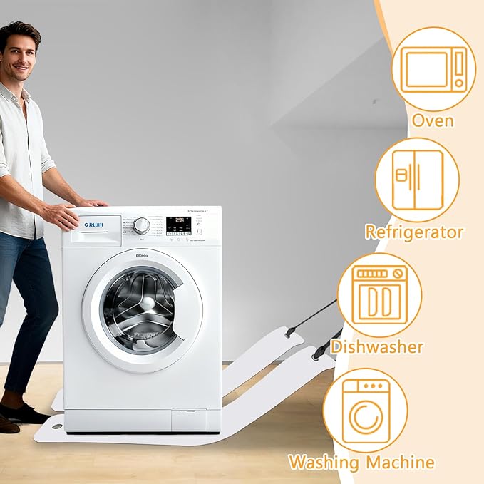 2 Pcs Appliance Sliders for Refrigerators Plastic Appliance Glide with Pull Strap Furniture Moving Slides for Tile Carpet Hardwood Floors (10''×60'' White)