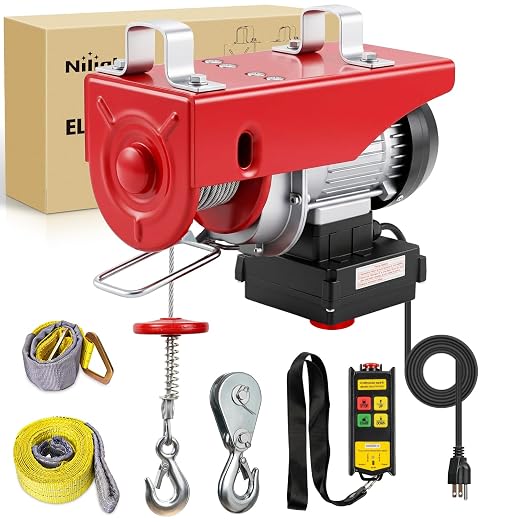 Nilight 1760LBS Electric Hoist 110V Electric Hoist Winch with Wireless Remote Control, Single/Double Slings 39FT Lifting Height Material Handling Tool for Garage Warehouses Factory Attic Ceiling Crane