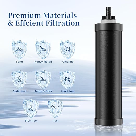 Gravity Water Filter System, 2.25G Stainless Steel Countertop System Water Purifier, Reduce 99% Chlorine for Home Camping Backpacking RVing, 2 Carbon Filters