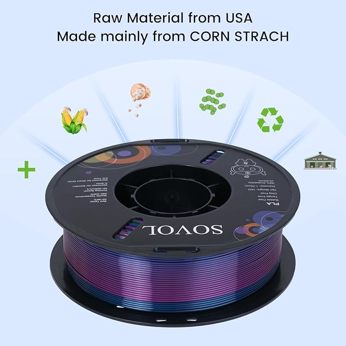 Sovol 3D Printer Silk Shiny Multicolored Fast Change Rainbow PLA 1kg (2.2 lbs) Spool 3D Printing Materials, Dimensional Accuracy +/- 0.03 mm, 1.75 mm, Purple Rainbow