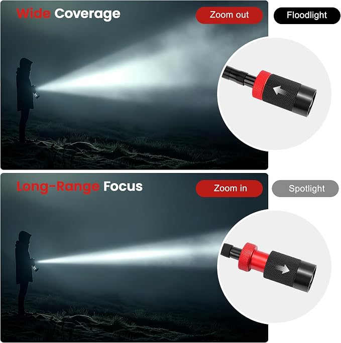 Magnetic Flashlight with Flexible Gooseneck, Rechargeable Work Light LED Zoomable Lens Flashlight, Mechanic Light for Work Bench, Auto-Repairing, Inspection, Emergency (2 Pack)