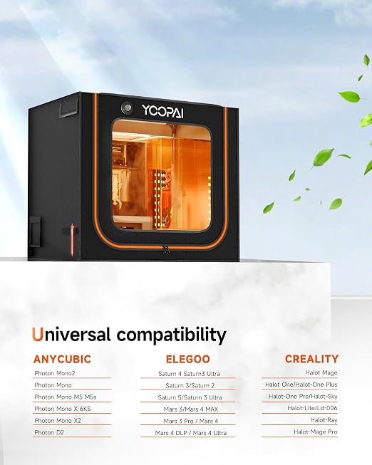 Multifunctional Large Resin 3D Printer Enclosure with Ventilation Kit LED Light, 3D Print Vented Enclosure Eliminate Odors Dustproof Isolate Noise Tent Cover Compatible with LCD Resin UV 3D Printer
