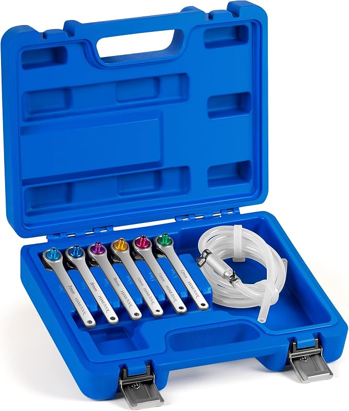 Brake Bleeder Wrench Set, Brake Bleeding Wrench Set with Non-Return Check Valve,Includes Six Bleeder Wrench Sizes(7mm 8mm 9mm 10mm 11mm 12mm)