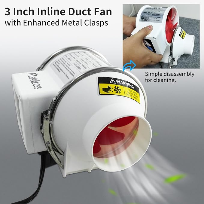 Powerful 3 Inch Duct Fan with 1.5M Pipe,Copper Motor, Enhanced Air Flow, Low Noise Level for Efficient Smoke&Odor Extraction,for 3D Printers, Laser Engravers,Resin&Painting Ventilation
