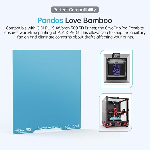 BIQU CryoGrip Pro Frostbite Build Plate for Voron 300, Qidi Plus 4 3D Printers, Cold Build Plate, Room Temperature Printing, Double-Sided Textured Sheet, 300x300mm, 1 Piece